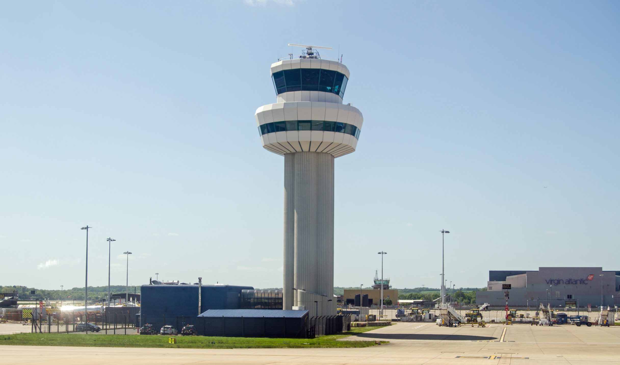 Gatwick Airport, UK - May 16, 2015:  The main control tower at London's Gatwick Airport in West Sussex.